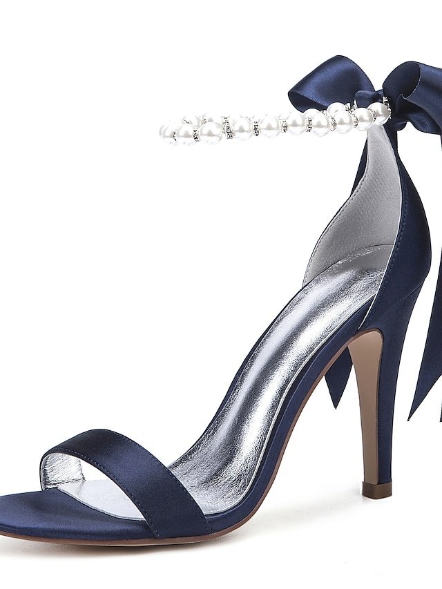 Elegant Stiletto Satin Pearl Ankle Strap High Heel Sandals - Image 7