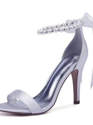 Elegant Stiletto Satin Pearl Ankle Strap High Heel Sandals - Image 8