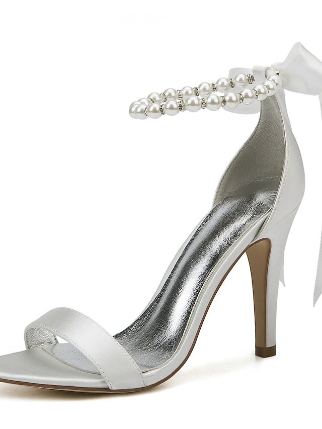 Elegant Stiletto Satin Pearl Ankle Strap High Heel Sandals - Image 9