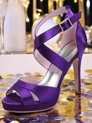 Elegant Strappy Purple Satin Platform High Heels - Image 1