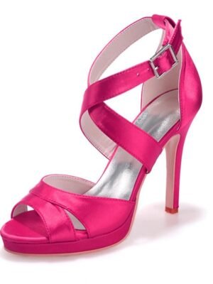 Elegant Strappy Purple Satin Platform High Heels - Image 10