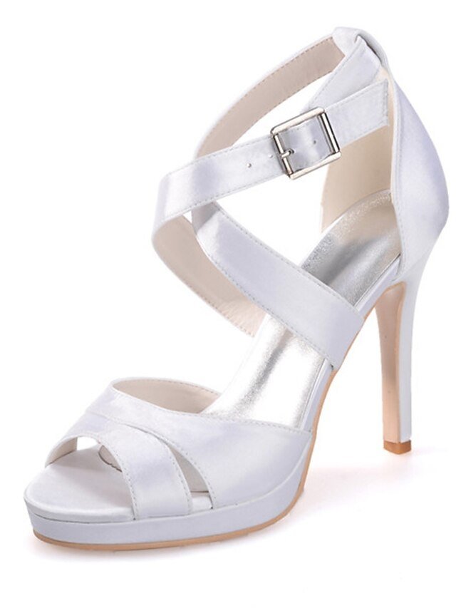 Elegant Strappy Purple Satin Platform High Heels - Image 13