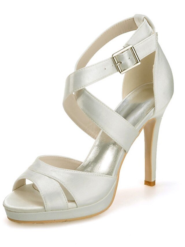 Elegant Strappy Purple Satin Platform High Heels - Image 14