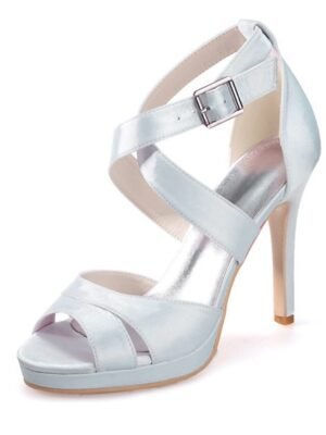 Elegant Strappy Purple Satin Platform High Heels - Image 15