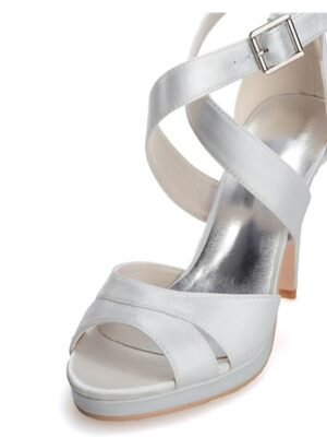 Elegant Strappy Purple Satin Platform High Heels - Image 2