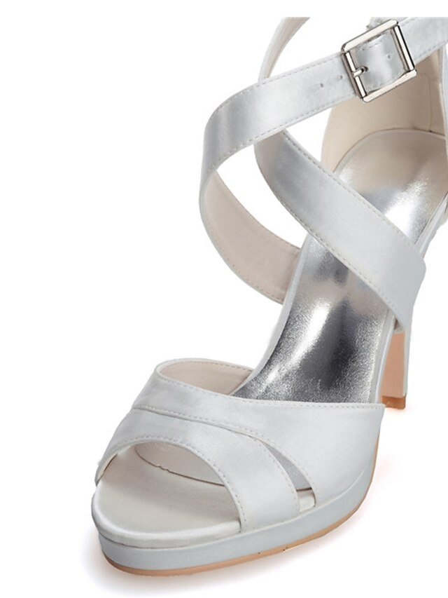 Elegant Strappy Purple Satin Platform High Heels - Image 2