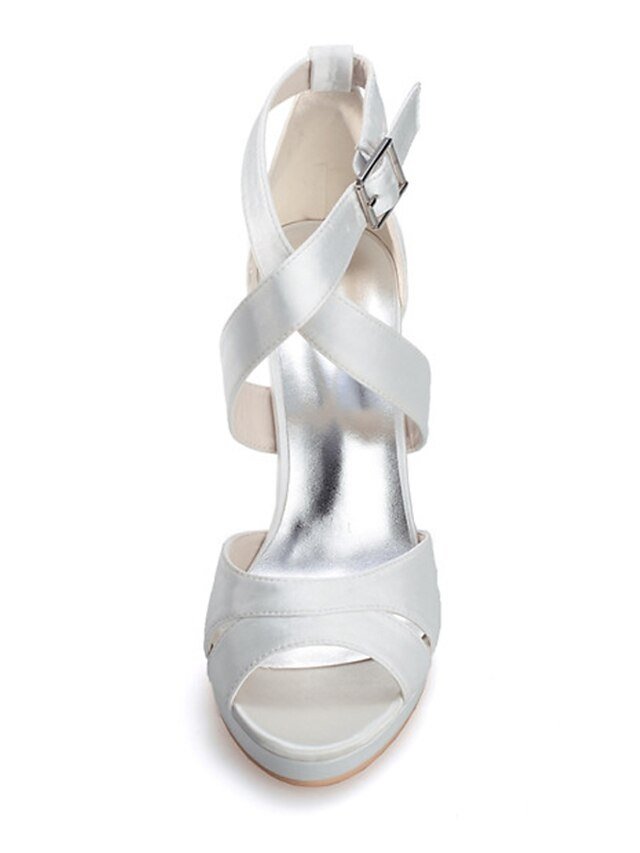 Elegant Strappy Purple Satin Platform High Heels - Image 3