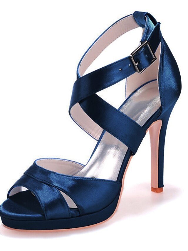 Elegant Strappy Purple Satin Platform High Heels - Image 8