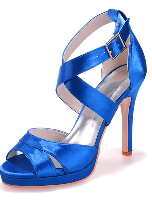 Elegant Strappy Purple Satin Platform High Heels - Image 9