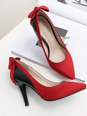 Elegant Suede Bow Pointed-Toe Stiletto Heels - Image 2