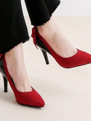 Elegant Suede Bow Pointed-Toe Stiletto Heels - Image 5
