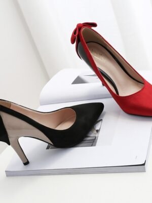 Elegant Suede Bow Pointed-Toe Stiletto Heels - Image 6