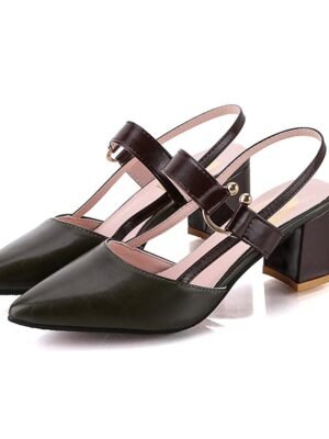 Elegant Two-Tone Pointed Toe Slingback Block Heel Pumps - Image 10