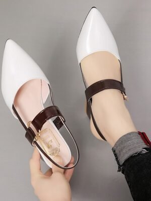 Elegant Two-Tone Pointed Toe Slingback Block Heel Pumps - Image 6
