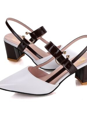 Elegant Two-Tone Pointed Toe Slingback Block Heel Pumps - Image 7