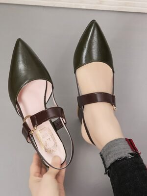 Elegant Two-Tone Pointed Toe Slingback Block Heel Pumps - Image 9