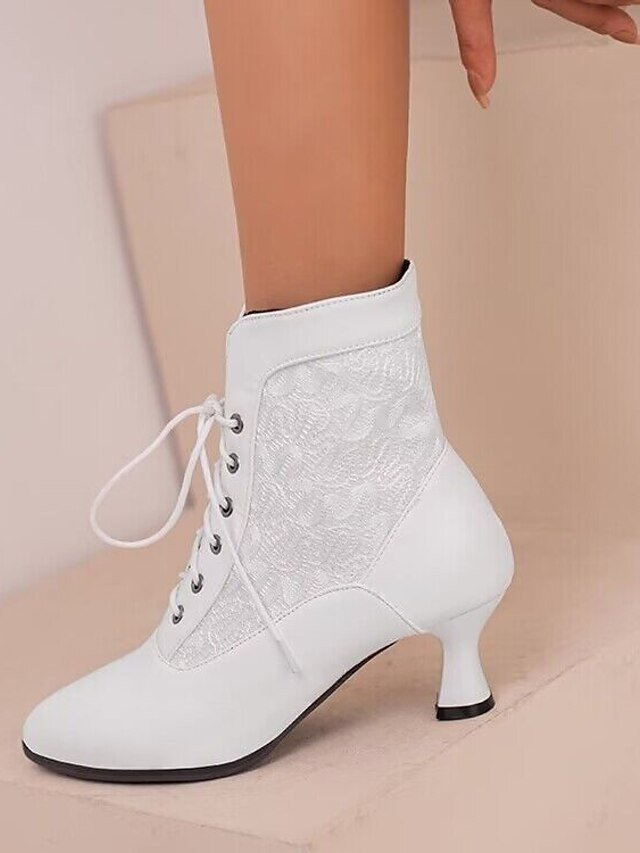 Elegant Victorian Lace-Up Embroidered Ankle Mid Heel Boots - Image 2