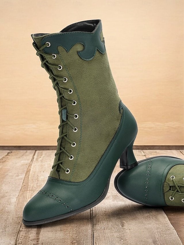 Elegant Victorian Vintage Lace-Up Scalloped High Heel Boots - Image 1