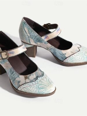 Elegant Vintage Cone Heel Round Toe Pumps - Image 9