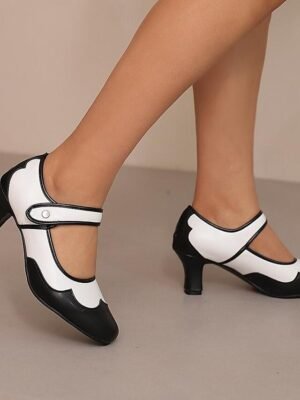 Elegant Vintage Faux Leather Round Toe Mary Jane Cuban Heel Sandals - Image 10