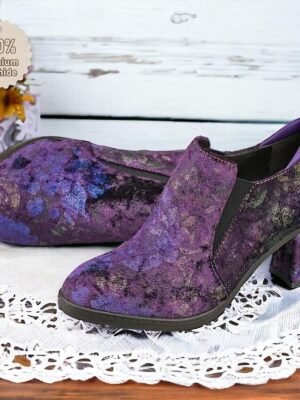 Elegant Vintage Floral Suede Heeled Ankle Booties - Image 1
