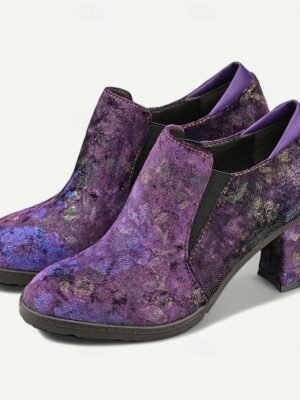 Elegant Vintage Floral Suede Heeled Ankle Booties - Image 2