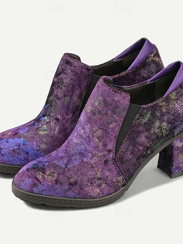 Elegant Vintage Floral Suede Heeled Ankle Booties - Image 2