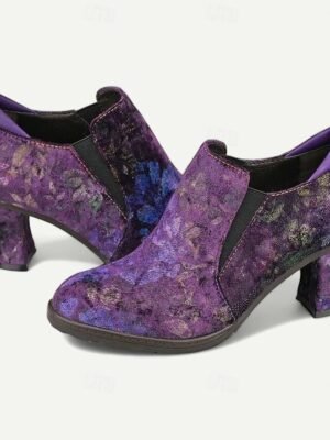 Elegant Vintage Floral Suede Heeled Ankle Booties - Image 3