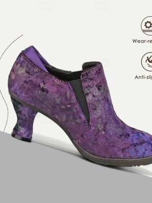 Elegant Vintage Floral Suede Heeled Ankle Booties - Image 4