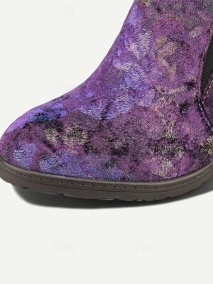 Elegant Vintage Floral Suede Heeled Ankle Booties - Image 8