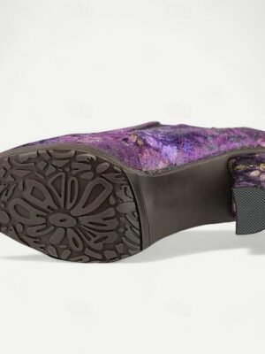 Elegant Vintage Floral Suede Heeled Ankle Booties - Image 9