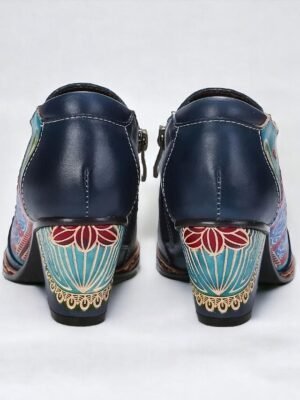 Elegant Vintage Geometric Cone Heel Round Toe Pumps - Image 16