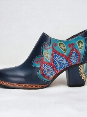 Elegant Vintage Geometric Cone Heel Round Toe Pumps - Image 18