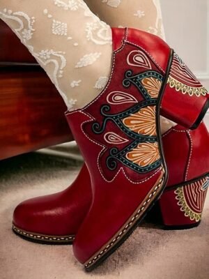 Elegant Vintage Geometric Cone Heel Round Toe Pumps - Image 2