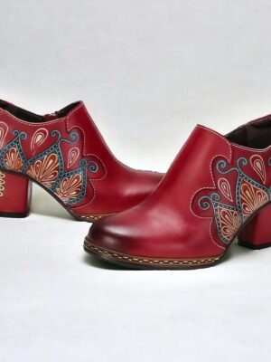 Elegant Vintage Geometric Cone Heel Round Toe Pumps - Image 4