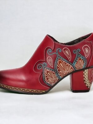 Elegant Vintage Geometric Cone Heel Round Toe Pumps - Image 7