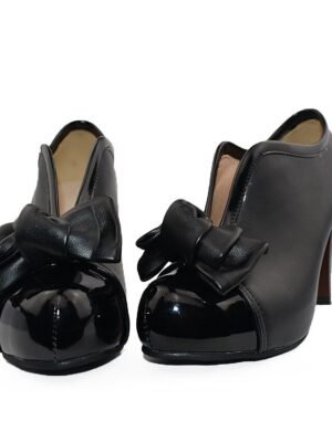 Elegant Vintage Two-Tone Bow Heeled Ankle Boots - Image 13