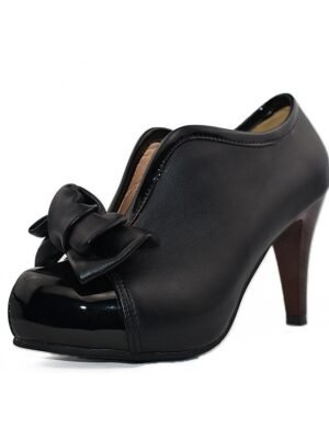 Elegant Vintage Two-Tone Bow Heeled Ankle Boots - Image 14
