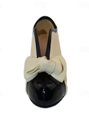 Elegant Vintage Two-Tone Bow Heeled Ankle Boots - Image 3