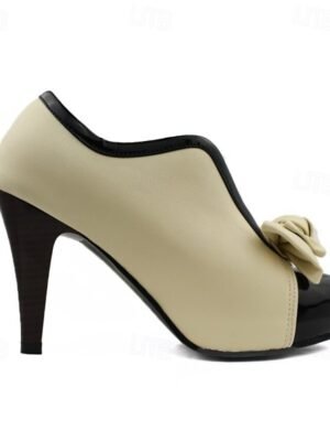 Elegant Vintage Two-Tone Bow Heeled Ankle Boots - Image 4