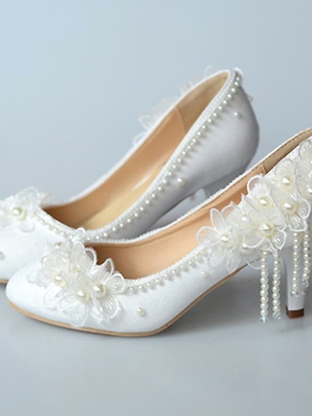 Elegant Wedding Platform Lace Floral Appliqué Pearl Heels - Image 10