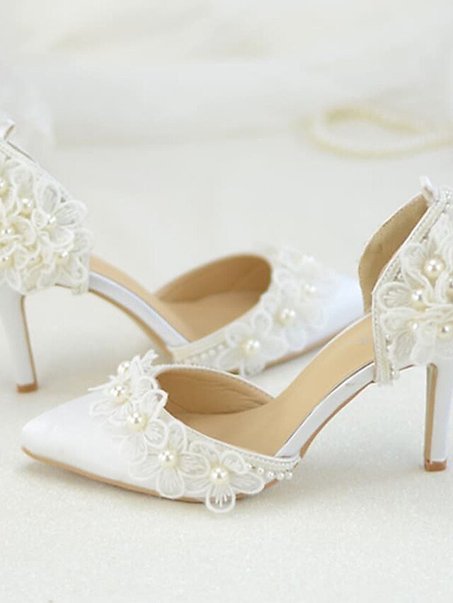 Elegant Wedding Platform Lace Floral Appliqué Pearl Heels - Image 6