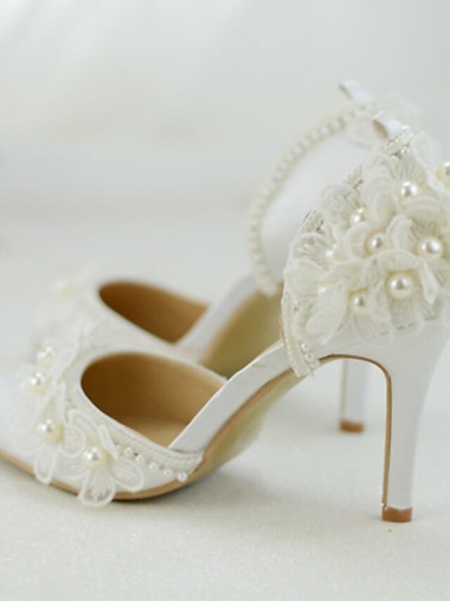 Elegant Wedding Platform Lace Floral Appliqué Pearl Heels - Image 7