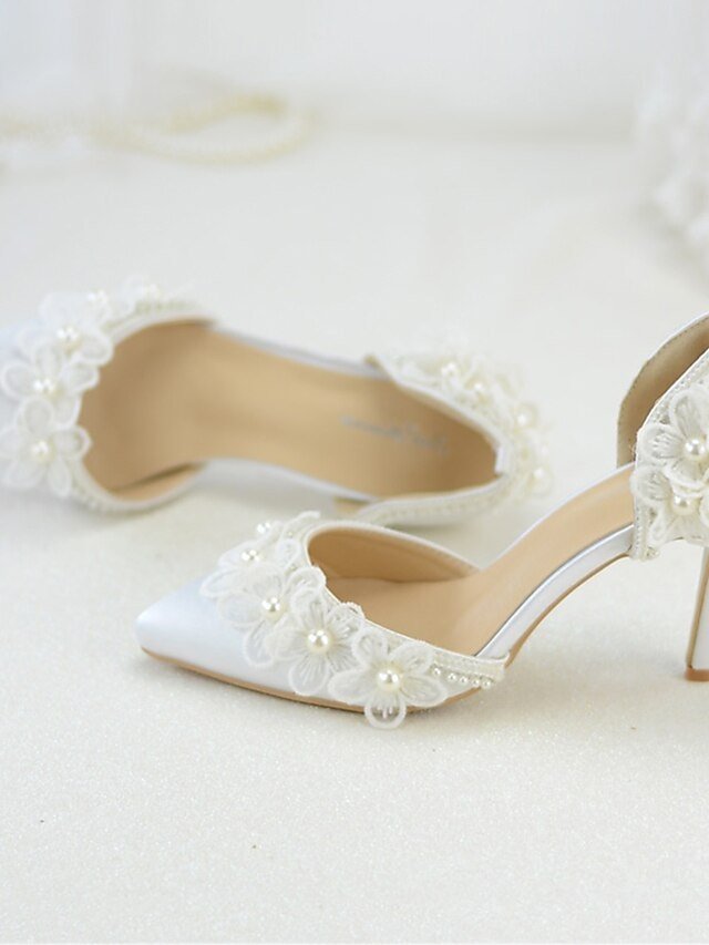 Elegant Wedding Platform Lace Floral Appliqué Pearl Heels - Image 8