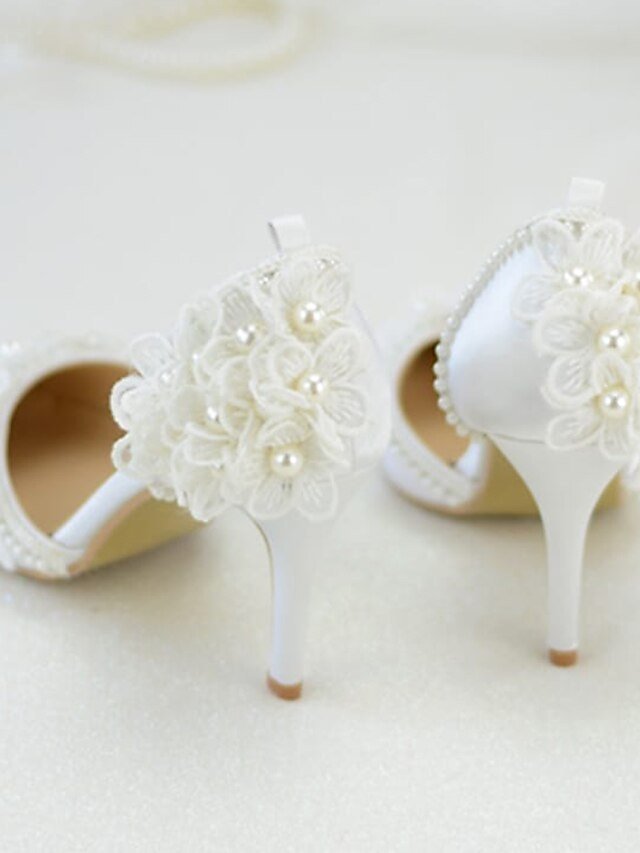 Elegant Wedding Platform Lace Floral Appliqué Pearl Heels - Image 9