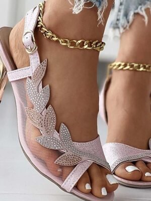 Elegant White Mesh Rhinestone Open Toe Heeled Sandals - Image 10