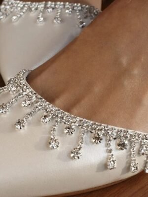 Elegant White Rhinestone Ankle Strap Flats - Image 8