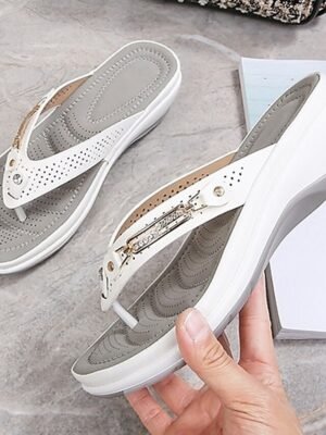 Elegant White Rhinestone Wedge Flip-Flop Sandals - Image 1