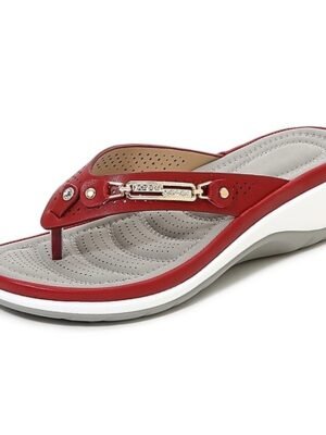 Elegant White Rhinestone Wedge Flip-Flop Sandals - Image 5