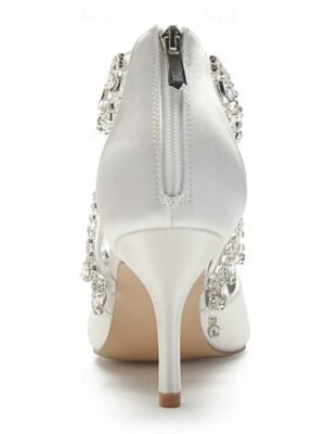 Elegant White Satin Crystal Strap Pointed Toe Heels - Image 8